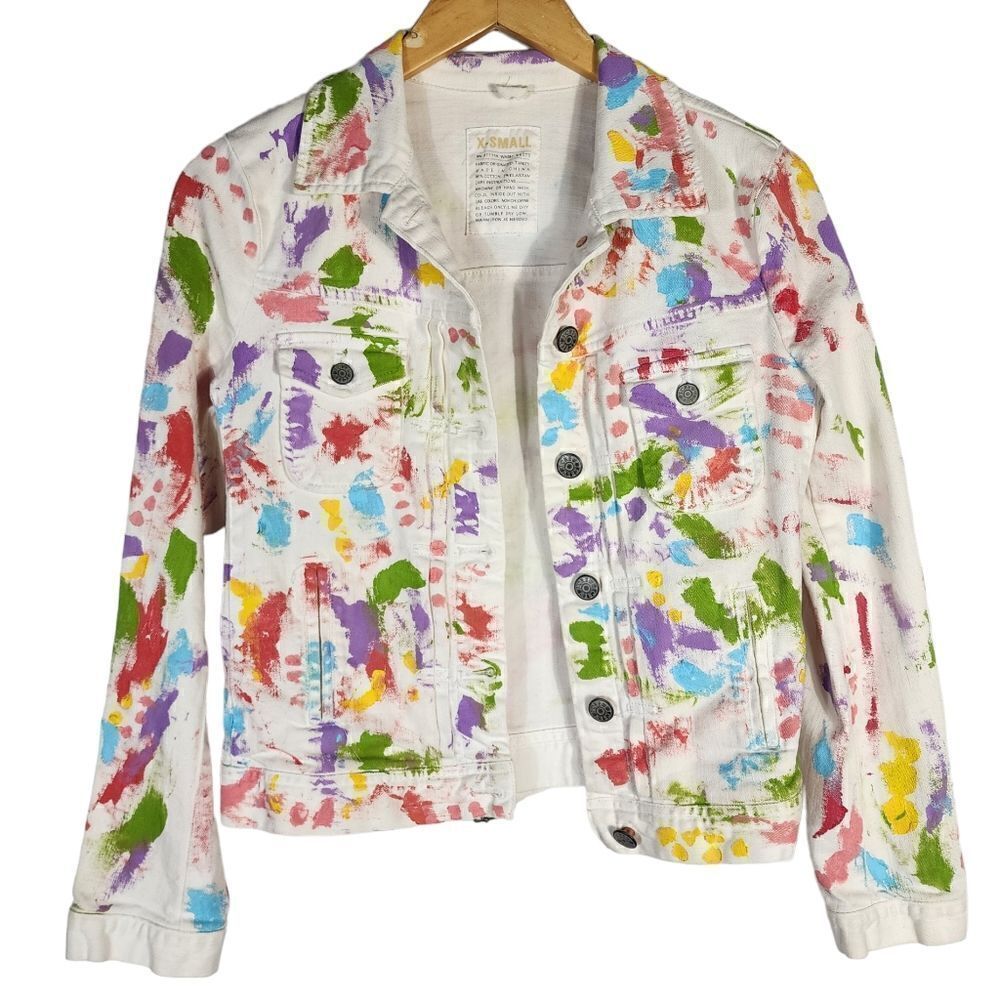 J. Crew Classic White Hand Painted Denim Jacket